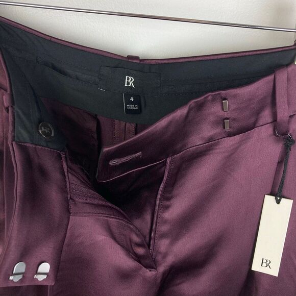 Banana Republic NWT Isa Pleated Italian Satin Tapered Pants in Purple Prune sz 4 - Picture 3 of 10